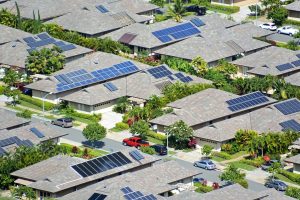 Infografía de viviendas unifamiliares con placas solares de Nerosolar